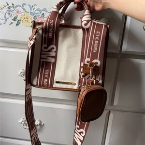Steve Madden Brown and Cream Crossbody Bag with Adjustable Strap